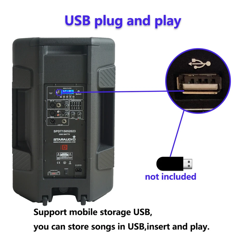 2-Pack 15" Powered Active Loudspeakers Bluetooth TWS BT 2-Way Karaoke Speakers - Image 3 of 4