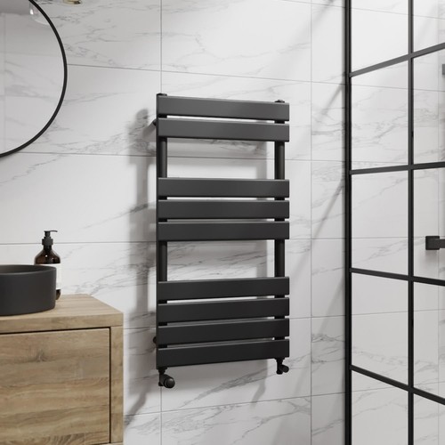 Heated Towel Rail Racks Radiator Bathroom Designer Flat Panel Rad Matt Black - Picture 9 of 70