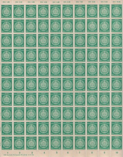 DDR Bogen 35yb Dienstmarke 10 Pfennig Druckvermerk: III18185 postfrisch