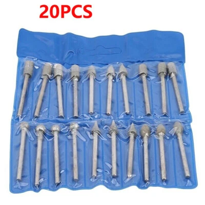 QNGENET UK 20 Diamond Grinding Cutting Burr Set F Dremel Drill Bits Rotary Tool Grinder