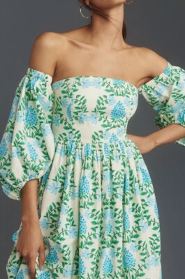 180  NWT Anthropologie Let Me Be Long-Sleeve Floral Printed Midi Dress S $198