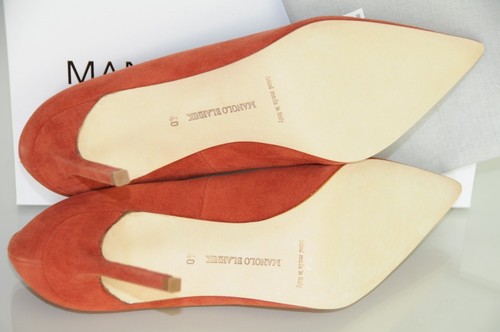Nuevos zapatos de salón Manolo Blahnik BB 90 gamuza especias ladrillo coñac marrón naranja 38 40 - Imagen 18 de 20