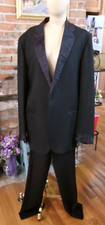 VINTAGE CUSTOM TUXEDO BLK WOOL SUIT 3 PC JACKET PANTS CUMMERBUND BROCADE 42 L