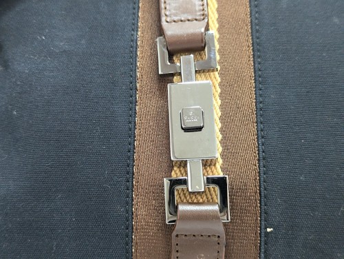 Auténtico bolso de mano Gucci Jackie de lona de cuero marrón marino línea de jerez - Imagen 3 de 19