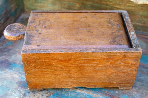 Scatola Cofanetto Antico in legno indiano . scatola scorrevole - Foto 2 di 9