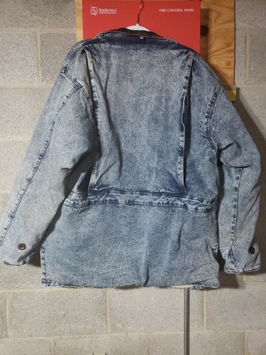 Vtg 80s Amazing Oversize Sasoon Denim Acid Wash Sherpa lined Jean Jacket Sz L - Picture 8 of 11
