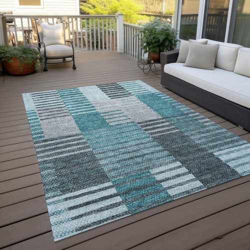 Addison Rugs Chantille ACN687 Teal 3' x 5' Indoor Outdoor Area Rug, Easy Clea... - Picture 7 of 8