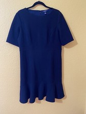Chaps Dress Women’s Size 16 Navy Blue Polyester Dress Ruffle Hem