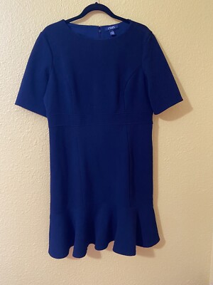 chaps navy blue dress Chaps Dress Women's Size 16 Navy Blue Polyester Dress Ruffle Hem
