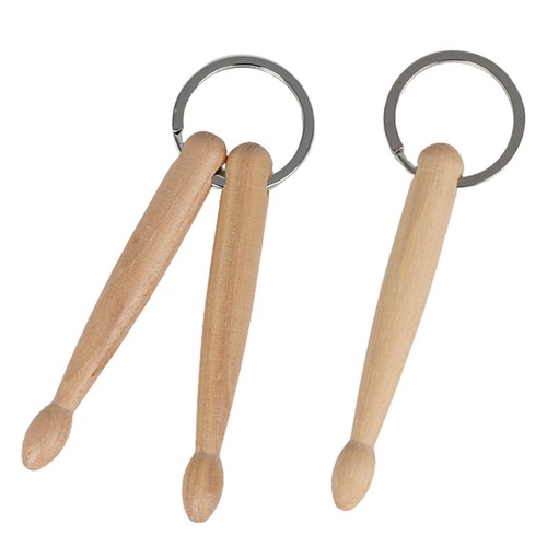 2 Pair Mini Drumstick Keychain Wooden Key Ring Chain Music Drummer Band Gift