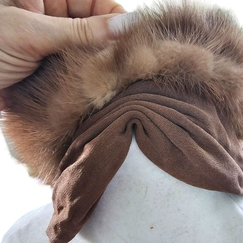 Vintage Brown Mink Fur Beret Pillbox Hat with Bow Women's O/S One Size USA Made - Picture 3 of 10