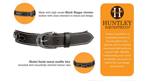 2 Lot Huntley Equestrian Daisy Clipper Children's Black Leather Snaffle Bit Belt - Picture 2 of 6