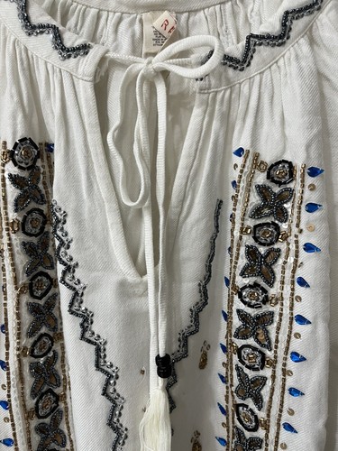 Anthropologie Raga Womens Peasant Boho Top Size XS Relaxed Fit Beads sequin - Picture 2 of 11