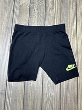 Nike Kids Black Biker Shorts Neon Green Nike Swoosh Unisex 6X