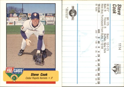 Steve Cook 1994 Fleer ProCards #1114 RC Card FREE SHIP *AutographDen*