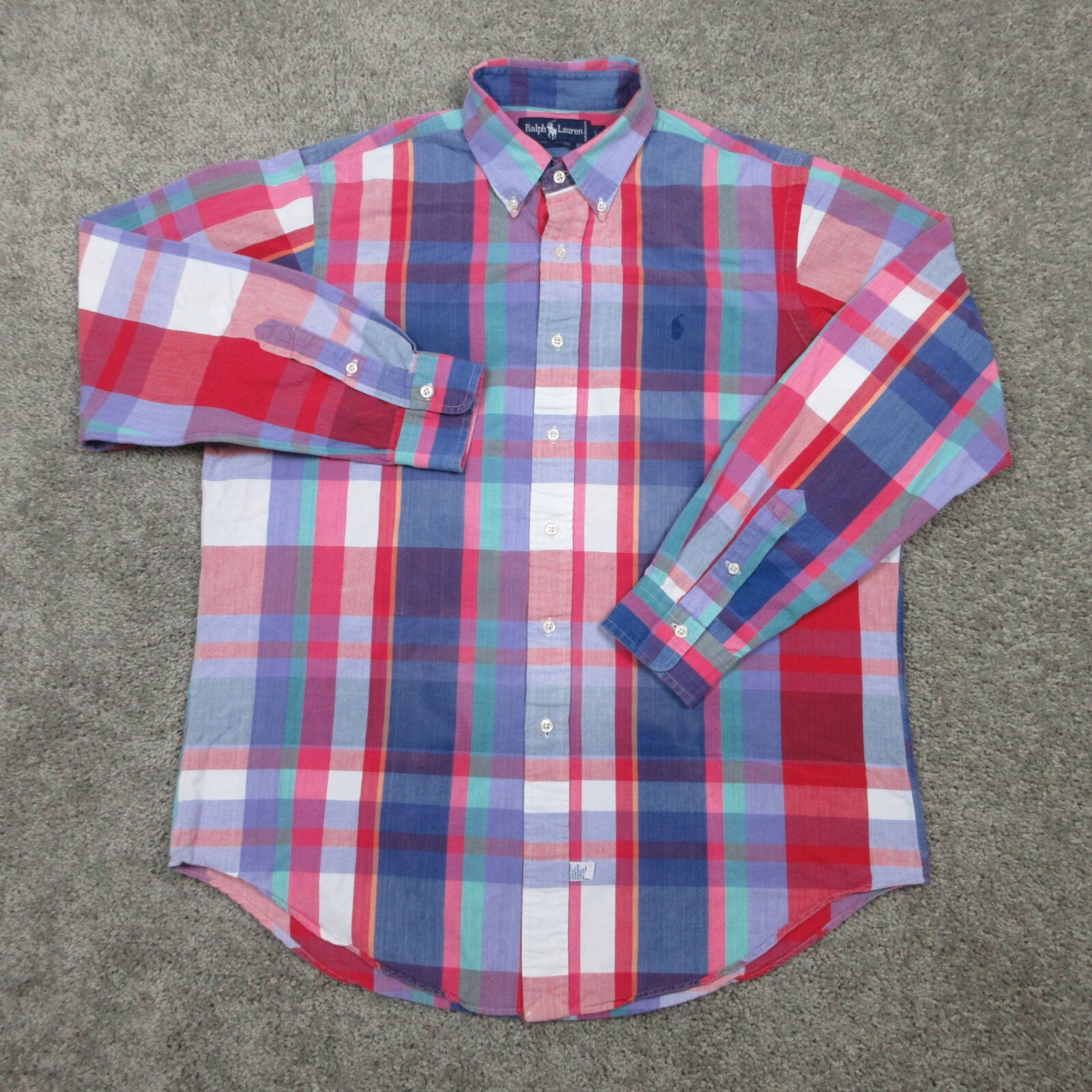 Camicia Ralph Lauren vintage uomo grande blu a quadri pony logo bottoni colletto