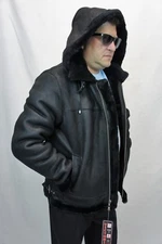Black B3 100% Sheepskin Shearling Leather Bomber Flight Aviator Jacket Coat S-8X