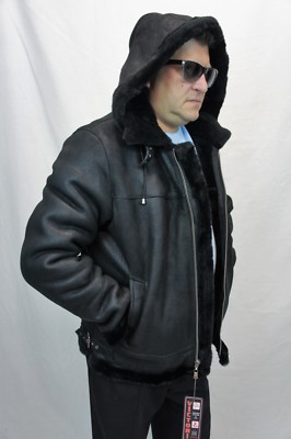 Schwarze B3 100% Schafsfell Lammfell Leder Bomber Flug Aviator Jacke Mantel S-8X