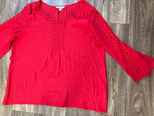 WOMENS BUNDLE LOT 4 PCS XL CROCHET LACE CASUAL TOP BLOUSE 3/4 SLEEVE SHEER - Picture 6 of 9