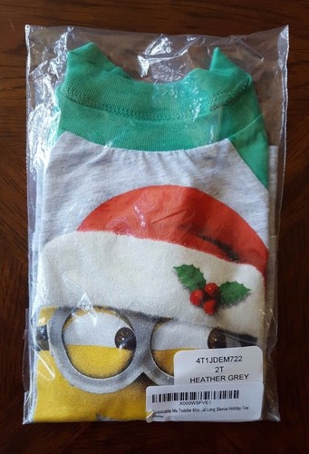 Toddler Grey Despicable Me Minions Christmas Santa Hat Long Sleeve Shirt - 2T - Picture 5 of 5
