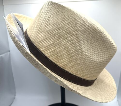 Cappello uomo Ultrafino 100% tessuto a mano Austral Fedora Panama paglia taglia 7 1/4 nuovo - Foto 4 di 11