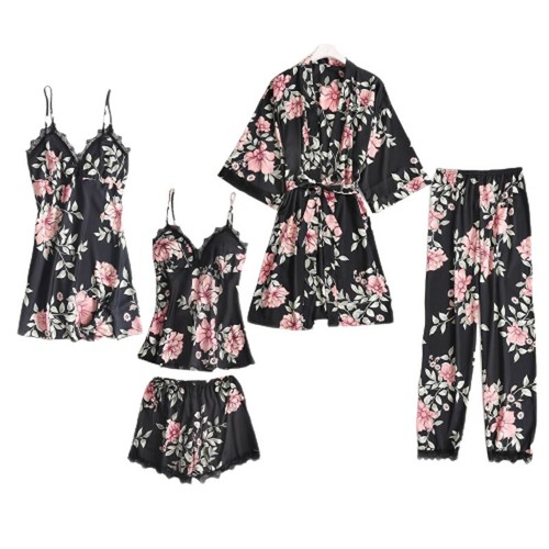 Pajamas Sleep Set Women Nightwear Lace Sleepwear Sexy Nightie Bathrobe Wear Suit - Picture 9 of 29