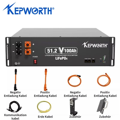 KEPWORTH Batería de litio 51.2V 100Ah LiFePO4 48V 5.12kWh batería de almacenamiento de energía solar RV New