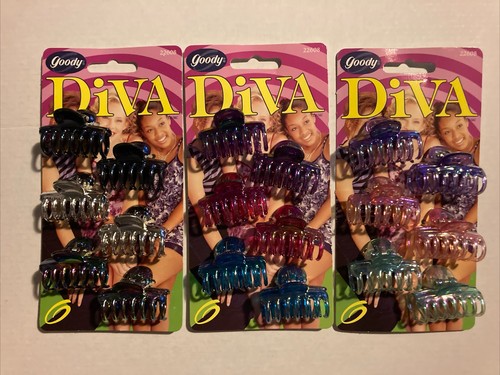 Goody Diva Fashion Hair Clips 6 Plastic Claw Clips New 1999 (3 Different Sets)