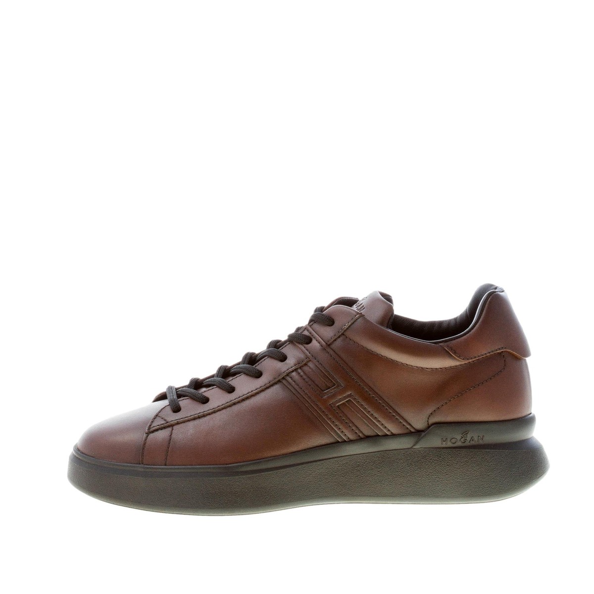 HOGAN men shoes H580 sneaker in soft mahogany brown leather  HXM5800DV42QTUS013