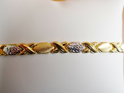 7 INCH XOXO BRACELET 14K YELLOW GOLD TWO TONE COLOR OVER 925
