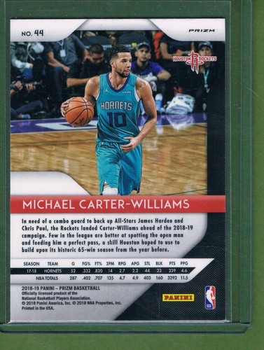 2018-19 Panini Prizm Ruby Wave Prizm Michael Carter-Williams #44 Houston Rockets - Picture 2 of 2