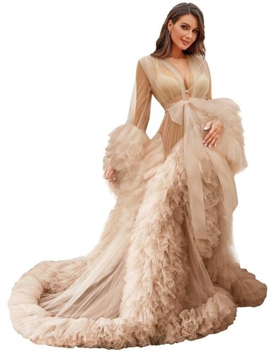 Bata de tul para sesión de fotos de maternidad transparente hinchado borgoña vestido largo boda - Imagen 13 de 46