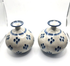 WAITSFIELD POTTERY Blue Dots oil Candle bases/Bud Vases Home Décor Vintage