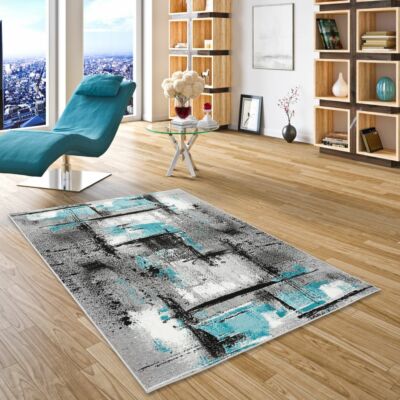 Designer Teppich Samba Modern Grau Türkis Urban