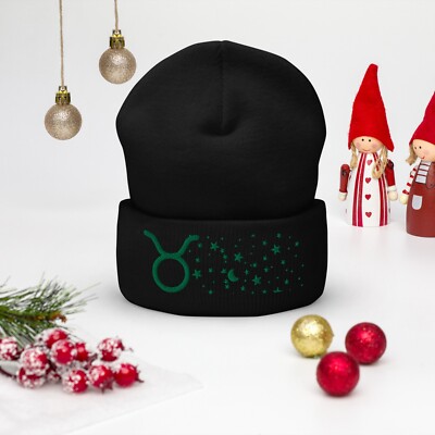 Taurus Bull in the Stars Knit Beanie - Cozy Knit Hat | Black