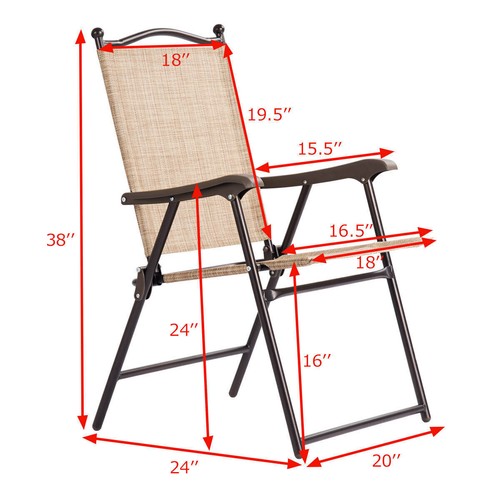 Set of 2 Patio Folding Sling Back Chairs Camping Deck Garden Beach Yellow - Picture 4 of 12