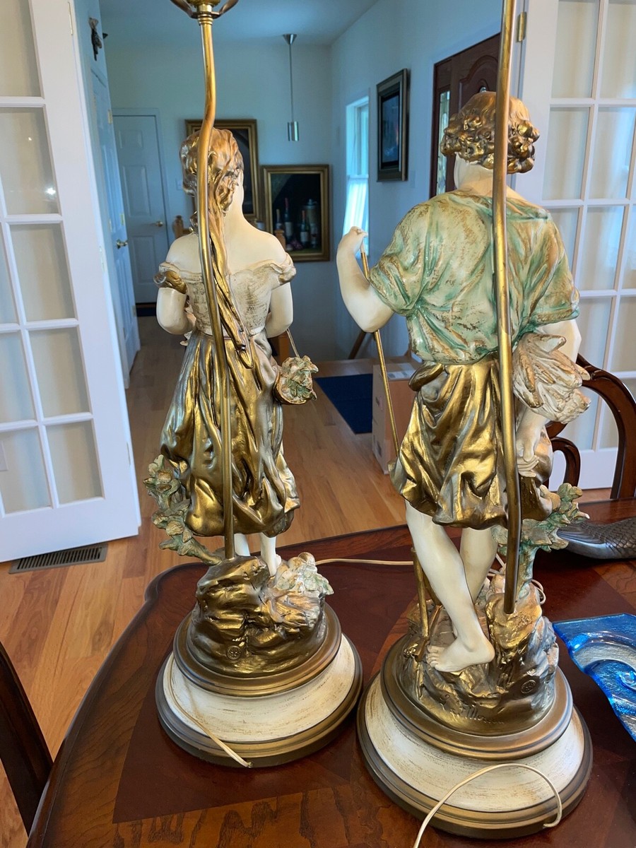 Pair Vintage Art Nouveau Francaise L & F Moreau Figural Table
