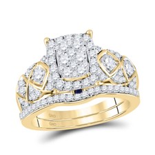 14kt Gold Womens Round Diamond Cluster Wedding Engagement Ring Set 1.00ctw