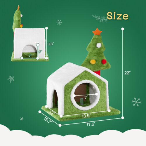Christmas Cat House Cat Bed Cave, Soft Plush Christmas Nest for Indoor Cats 24in - Picture 3 of 6