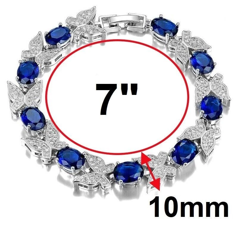 Brazalete de tenis de tanzanita azul mariposa con incrustaciones de 7" de plata de ley 925 para mujer Foto 2 de 4