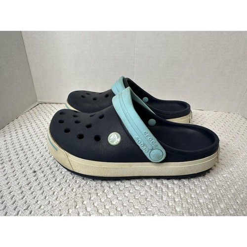 Crocs Crocband II Clogs Boys Sz J 3 Juniors Navy Blue White Kids Outdoor Comfort - Picture 2 of 5