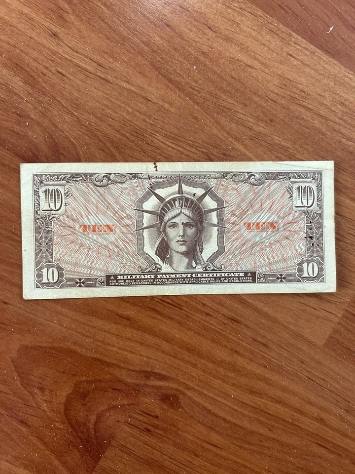 US Military Banknote ( Military Payment Certificate )  10 Dollars - Series 641   - Image 3 of 3