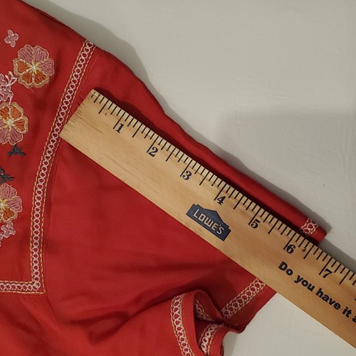 Max Studio Dress Short Sleeve Crimson Red Large Embroidered Design - Picture 9 of 10