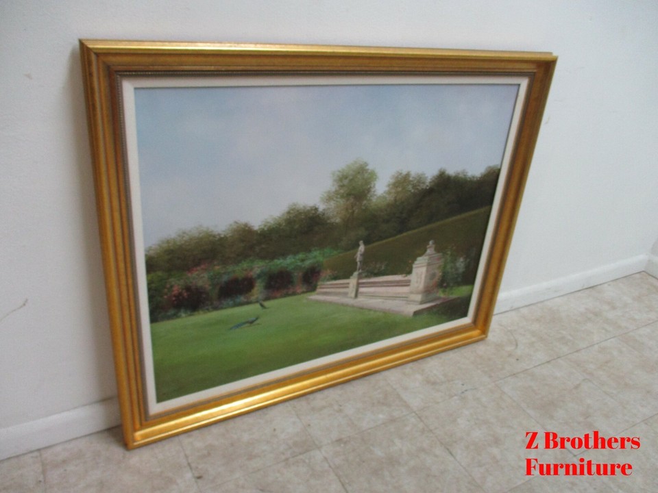 Gold Gilt Carved Framed Peacocks Audubon Lawn Oil Painting eBay