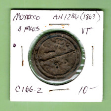 MOROCCO-BEAUTIFUL HISTORICAL CAST BRONZE 4 FALUS, AH 1286 (1869), MARRAKESH MINT