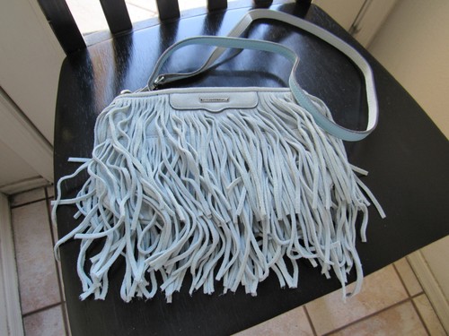 Rebecca Minkoff Finn Fringe Beached Blue Leather Crossbody clutch