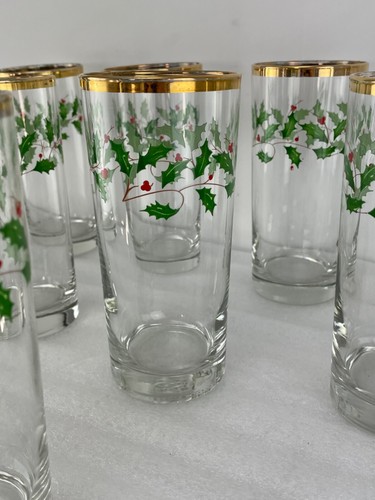 Set of 8 Lenox Dimension 6" Holiday 24kt Gold Rim Trim 16oz Highball Glasses - Picture 2 of 12
