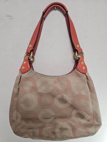 Borsa Coach F2196 Op Art a pois firma beige Madison Maggie pelle corallo - Foto 6 di 15
