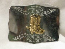 vintage Western cowboy boots spurs Japan mfg. metal belt buckle rodeo detail