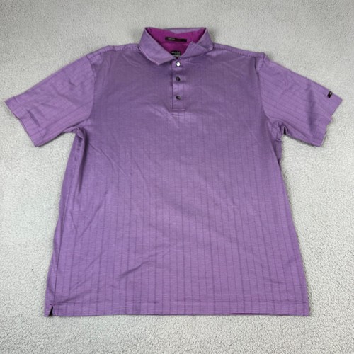 Nike Tiger Woods Polo Shirt Mens Large Purple Striped Dri-Fit Cotton Collared